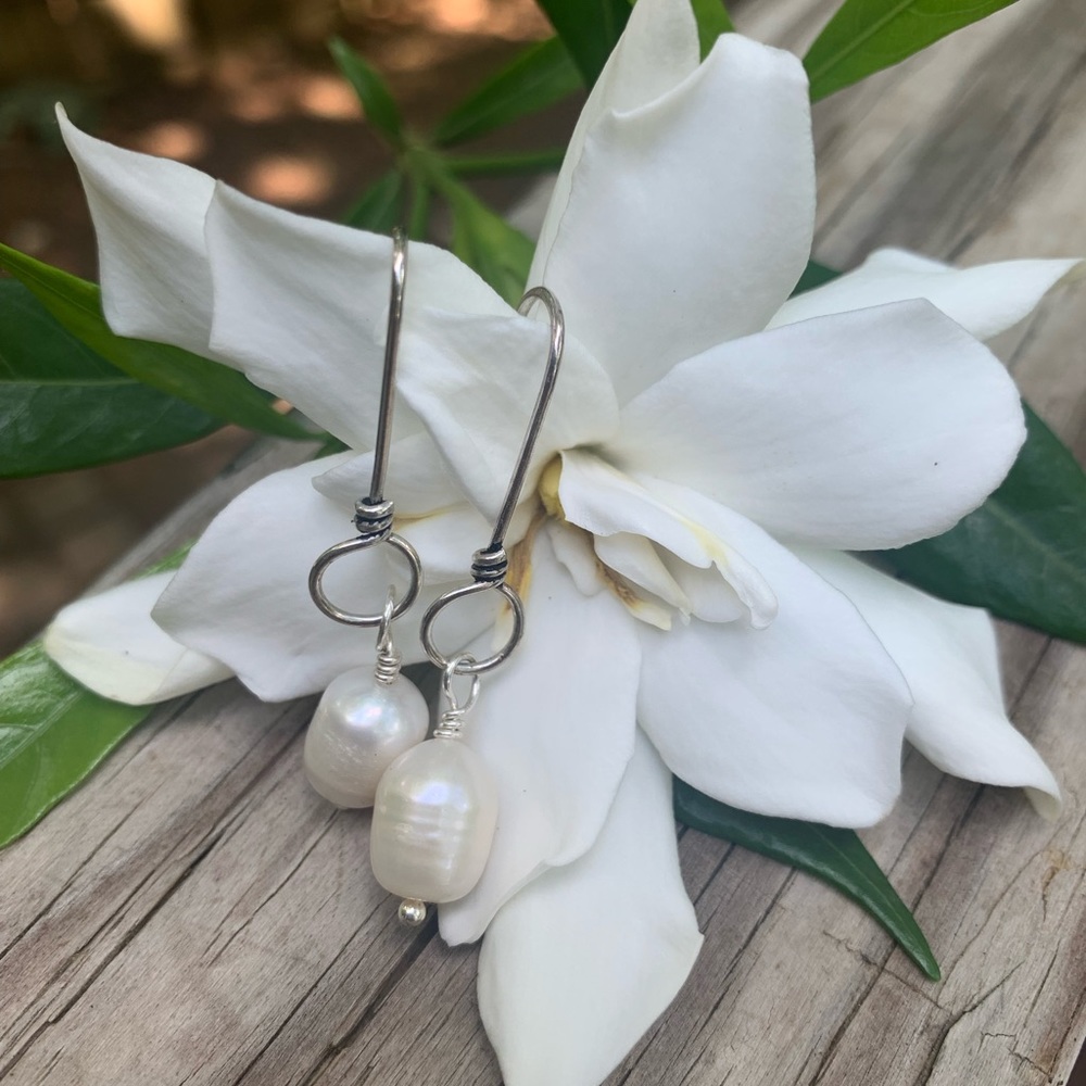 SOLD Pearl White Barrel Earrings.SS Twisted ear wire. Jewelry Store Quality - Picture 7 of 11